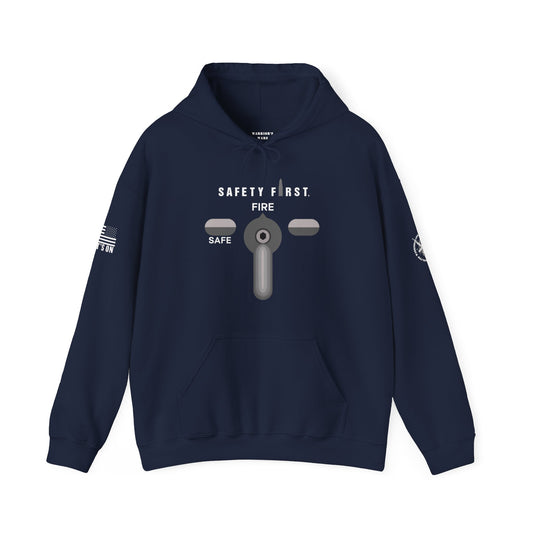Safety First Hoodie Design with Military-Style Arm Badges - Dark